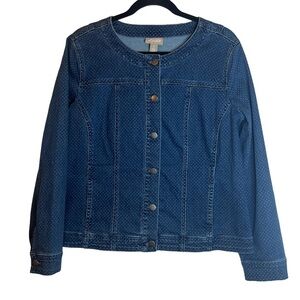 Chico's Dark Blue Jean Jacket with Button Detail
